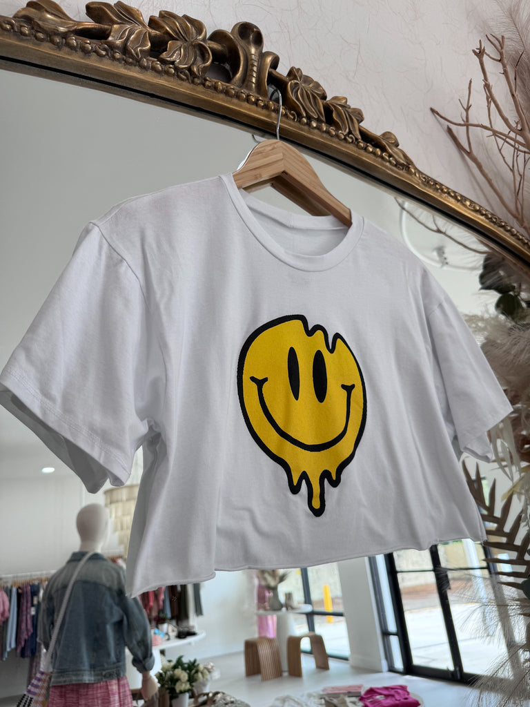 Melted Smiley Face Tee - White
