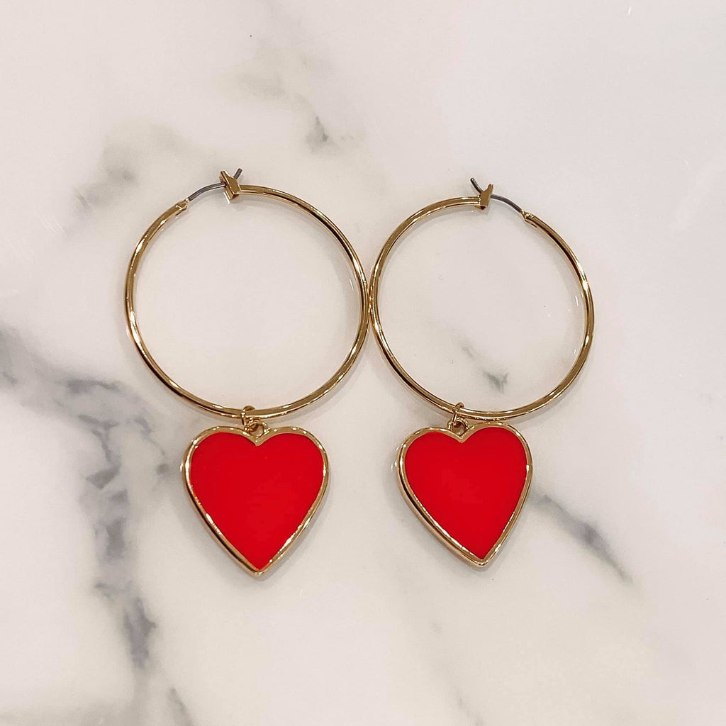 Hoop Heart Earrings - Red