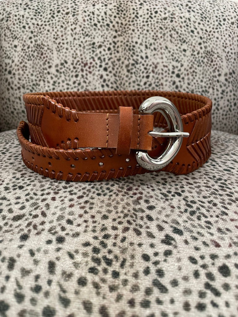 Woven Leather Belt - Cognac