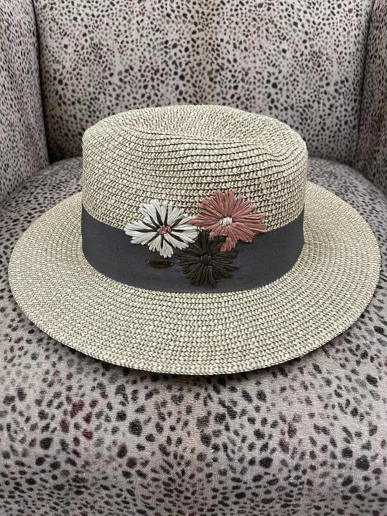 Bailey Straw Hat - Grey Floral